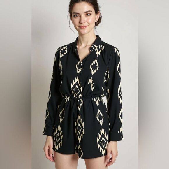 Miss Chievous Black Aztec Print Romper Size S - Picture 1 of 4